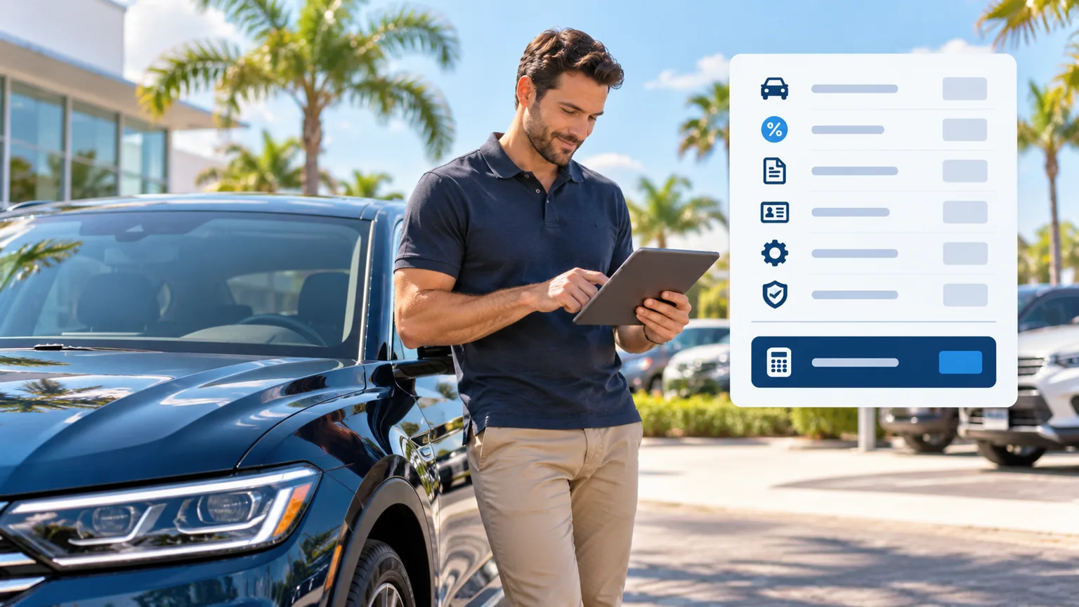 Florida car buyer reviewing a vehicle purchase cost breakdown